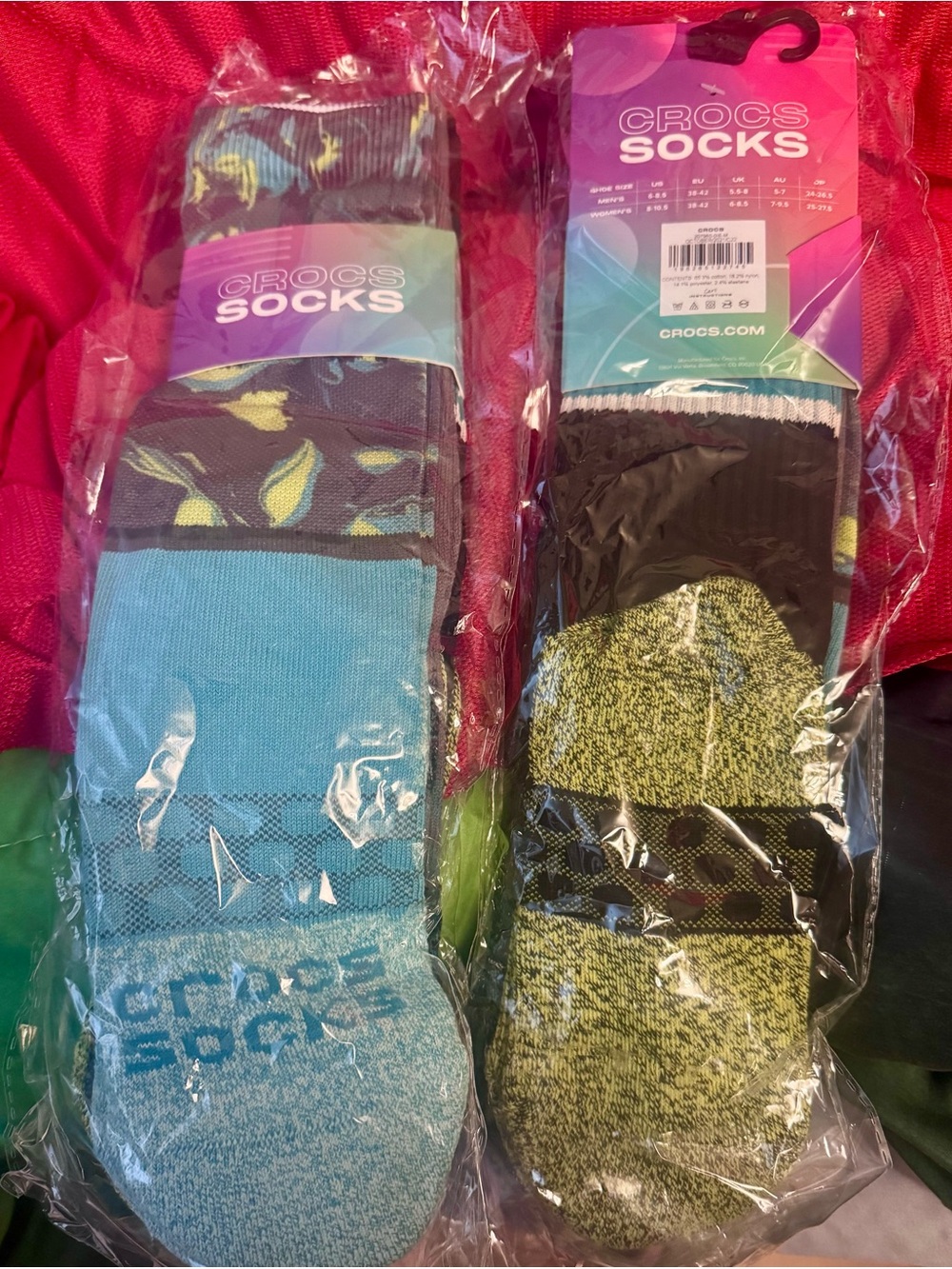 CROCS Men's Blue & Green Assorted Crew Socks - 2 Pairs
